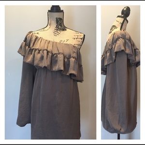 Judith March sz small brown one shoulder dress